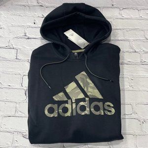 NEW adidas Men's Essentials Camo Badge of Sport 3-Stripes Hoodie Black Large